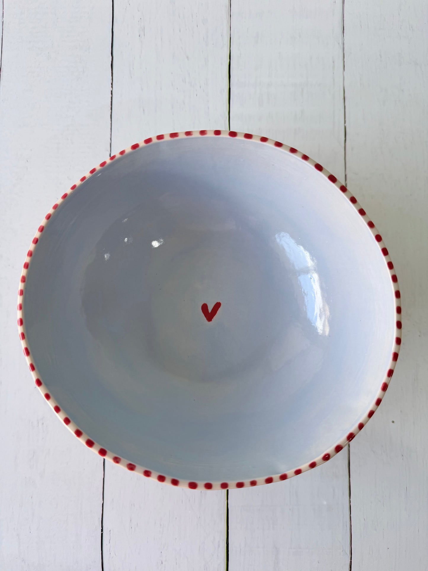 Blue bowl with red love heart