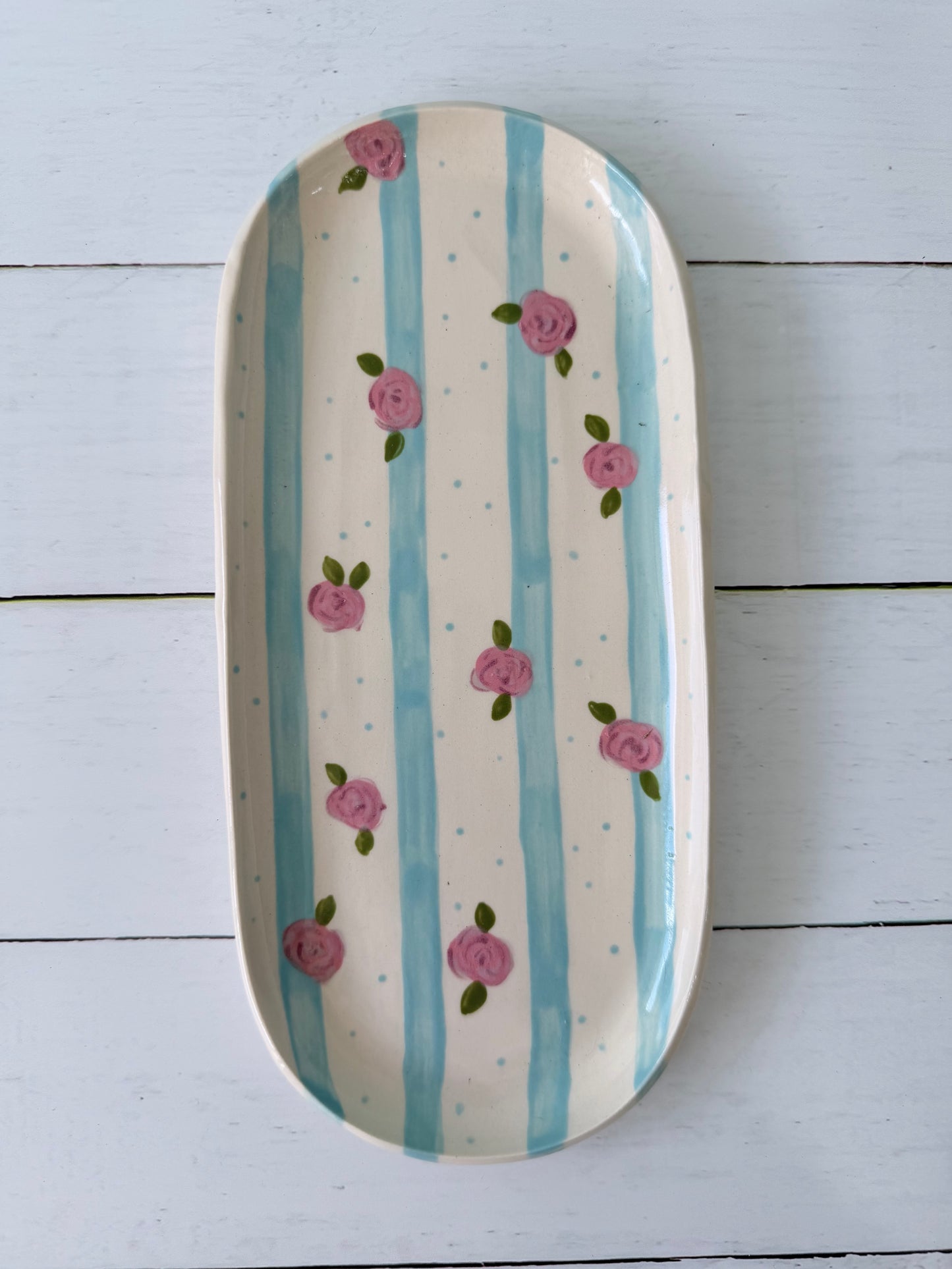 Blue floral oblong plate