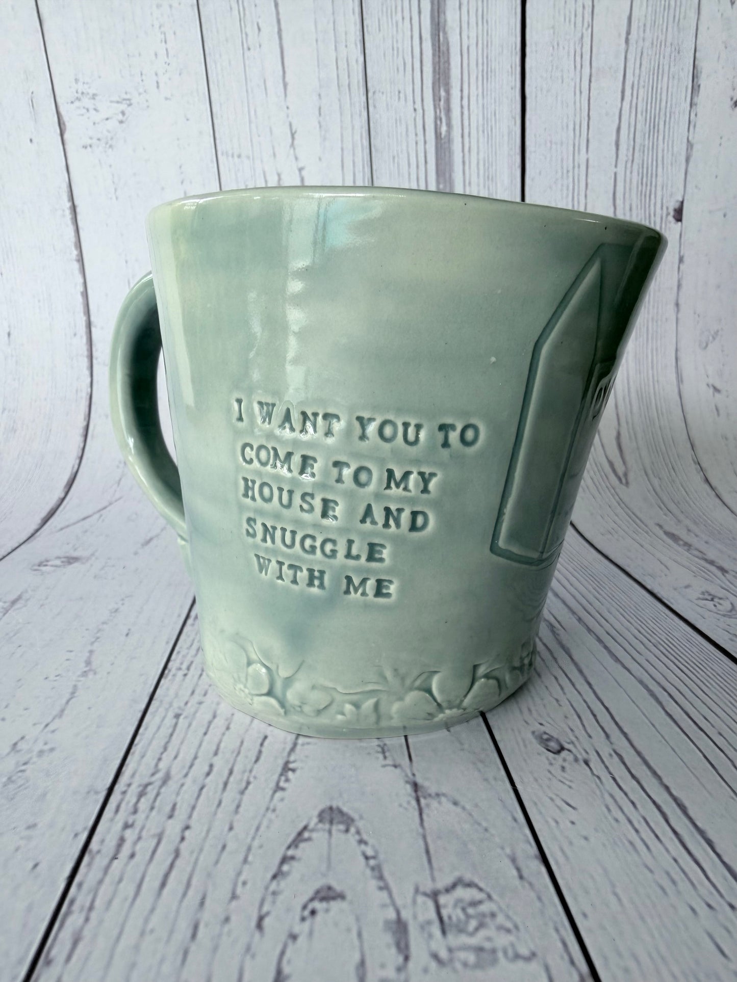 Peacock glazed mug
