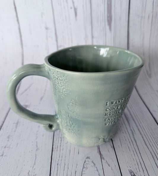 Peacock glazed mug