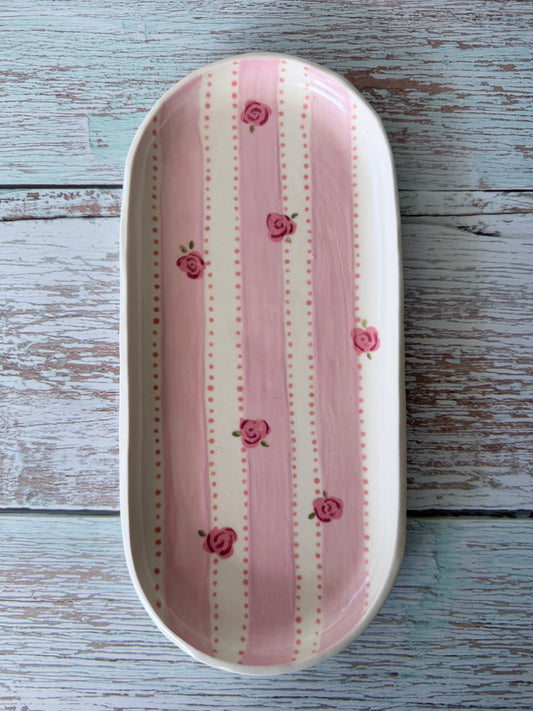 Stripe roses oblong plate