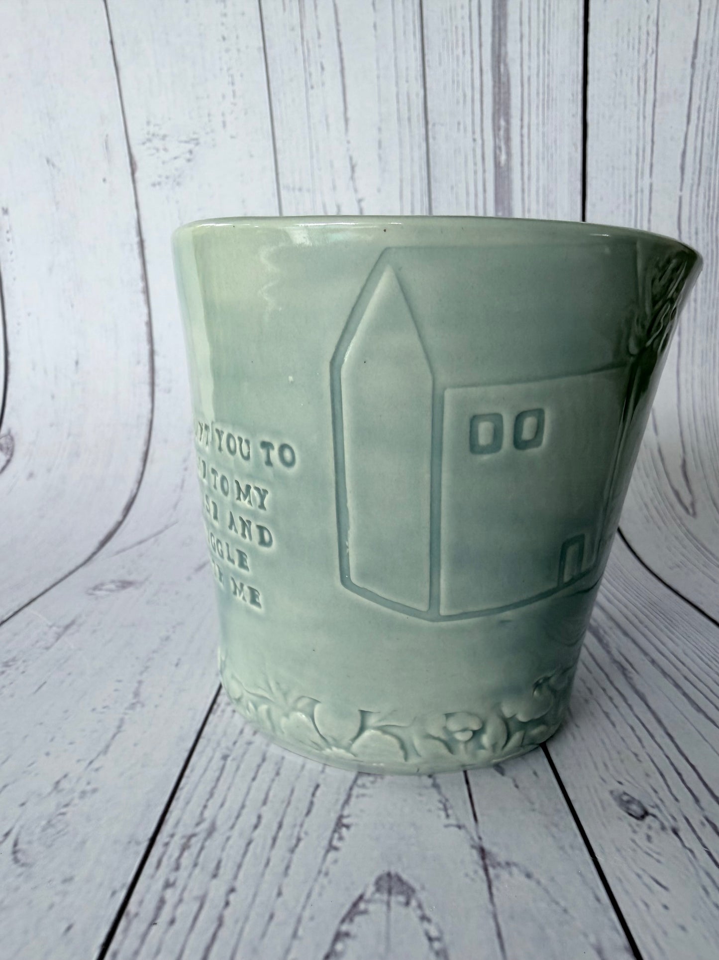 Peacock glazed mug