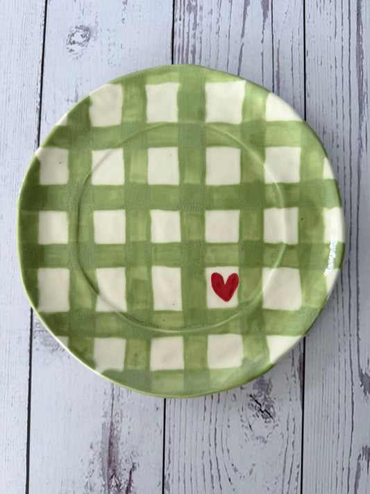Green gingham plate