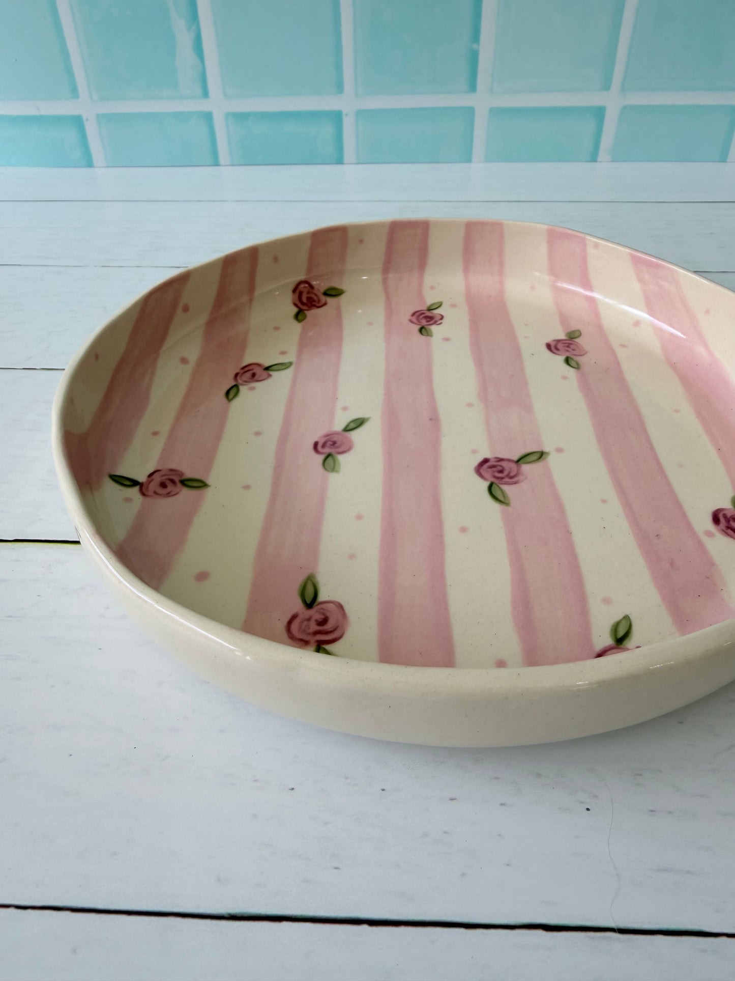 Pink floral large bowl
