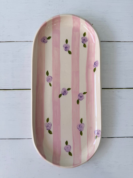 Pink floral oblong plate